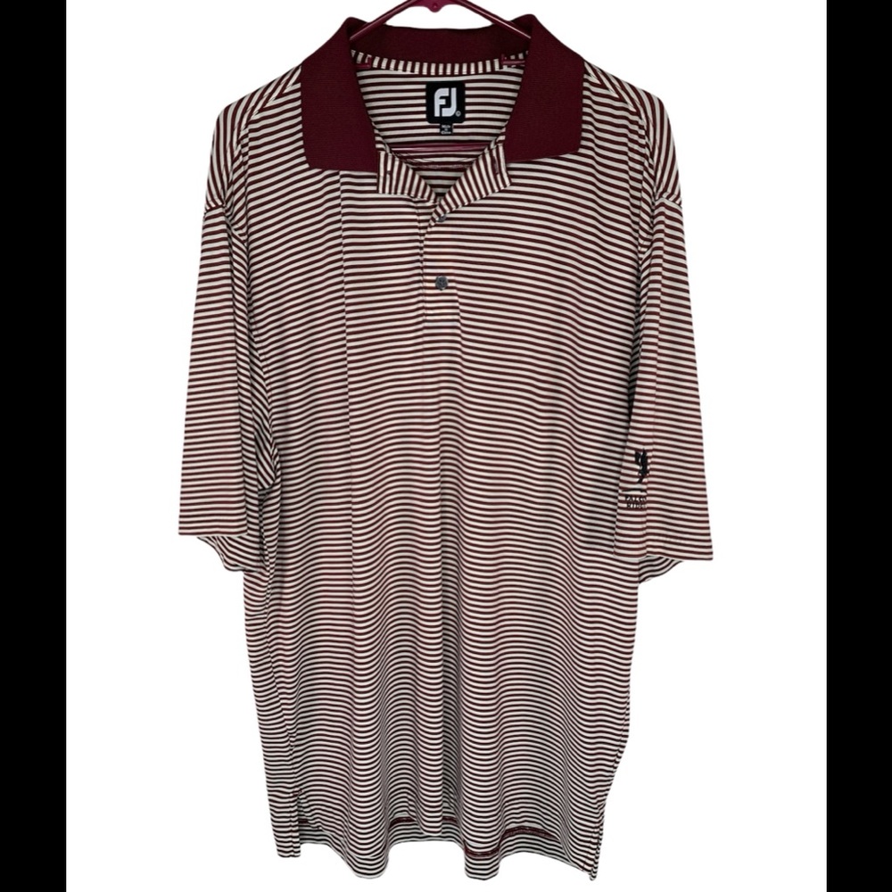 FootJoy “FJ” Men’s Large Polo Golf Shirt Striped White, Maroon